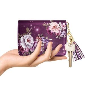 Floral Purple Wallet with Keychain
